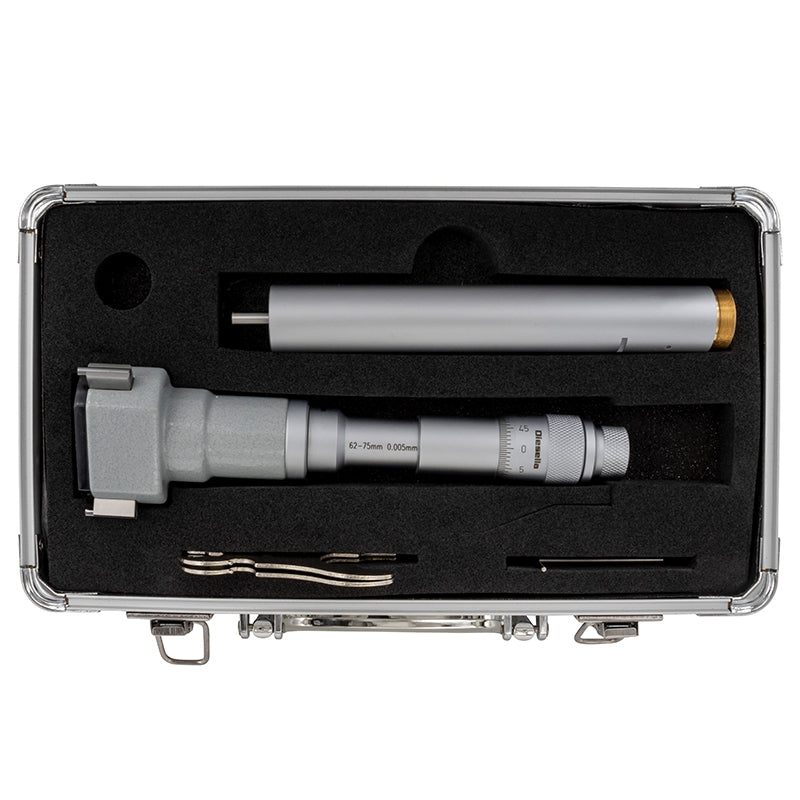 Indvendig 3-punkt mikrometer 62–75 mm inkl. forlænger og kontrolring