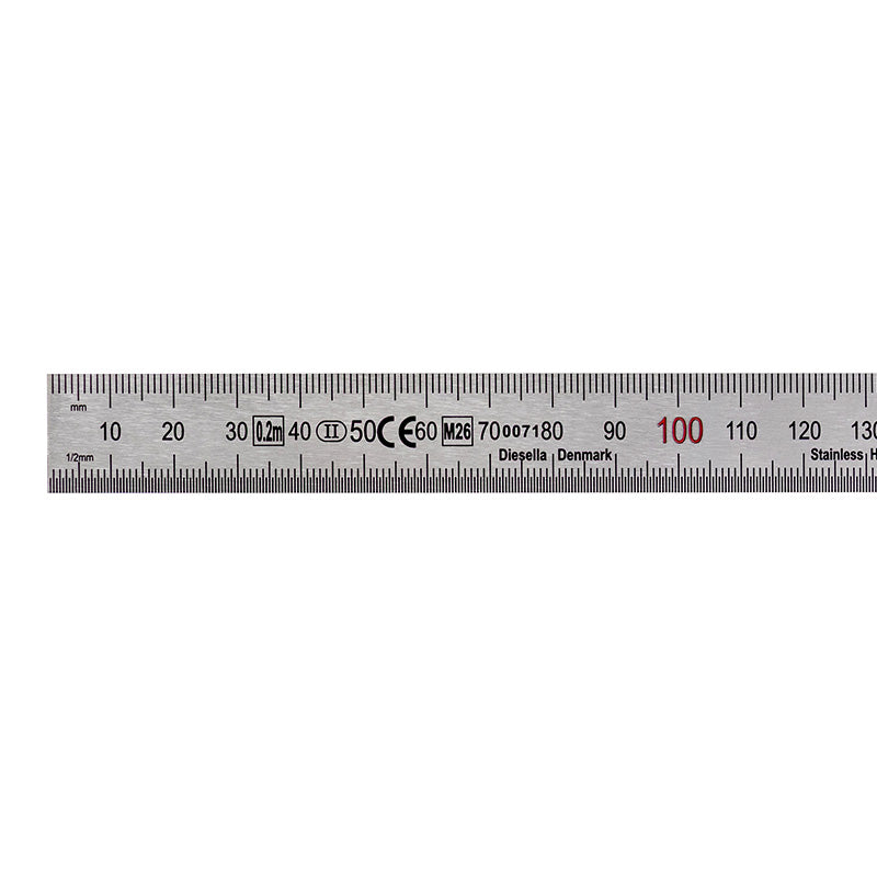 Stållineal 200 × 19 × 0,8 mm, klasse II