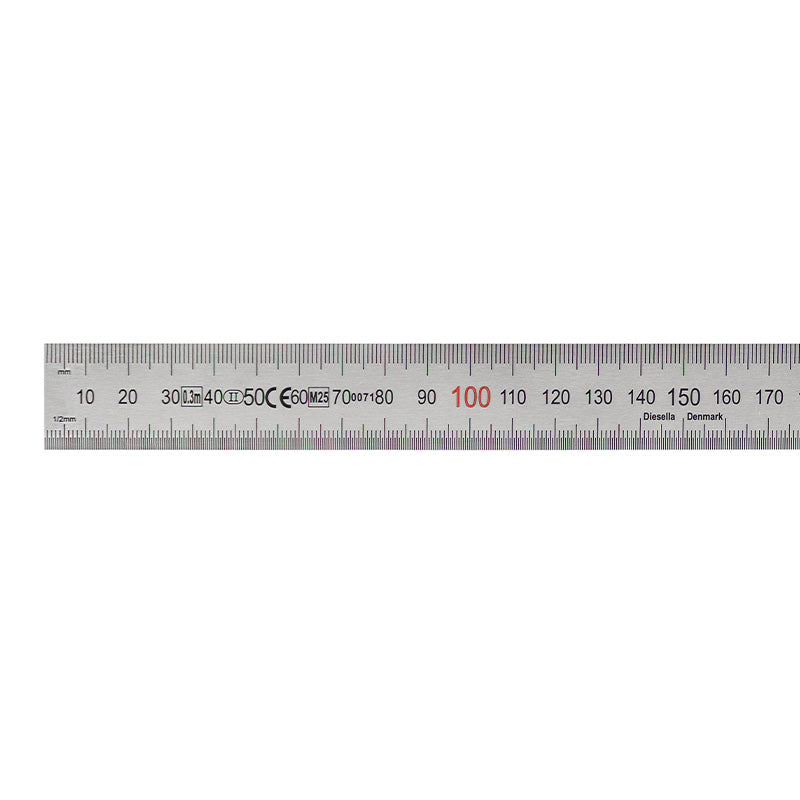 Stållineal 300 × 25 × 1,0 mm, klasse II