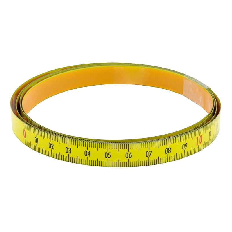 Selvklæbende Pit båndmål i stål 2 m × 10 mm, V-H-graduering gul