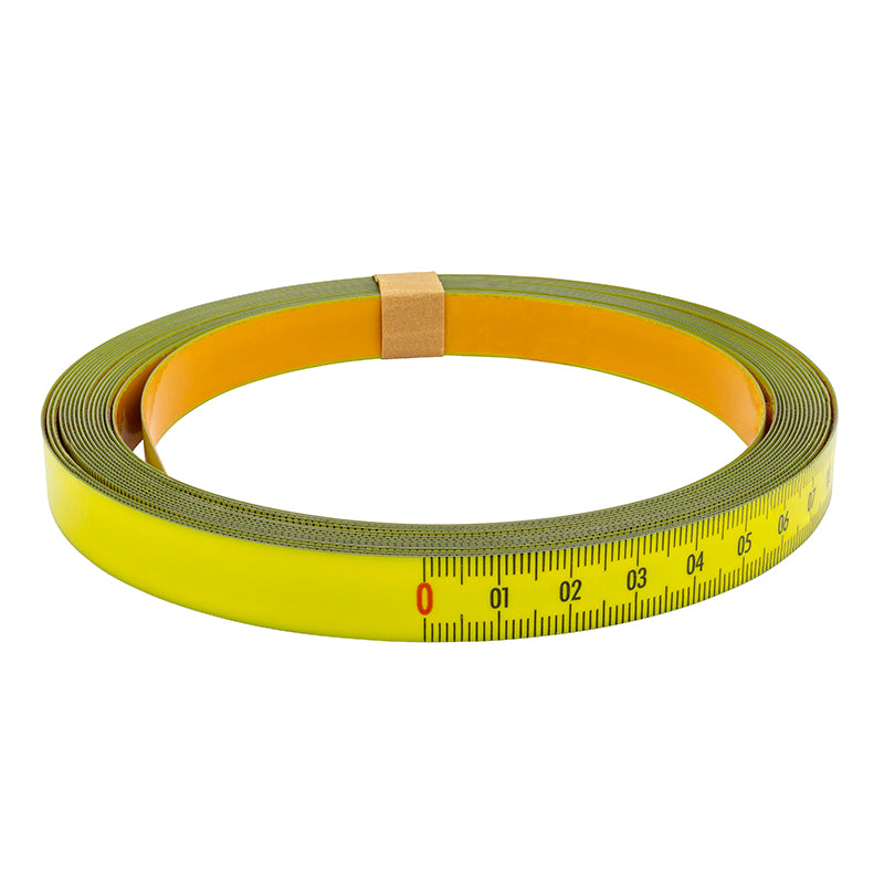 Selvklæbende Pit båndmål i stål 5 m × 13 mm, V-H-graduering gul