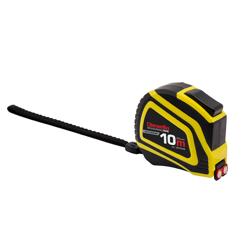 Båndmål 10 m × 25 mm gummibelagt ABS-hus med Auto-lock