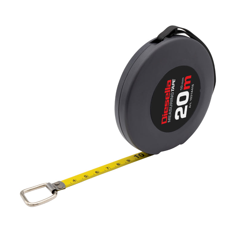 Båndmål 20 m × 10 mm stålbånd i lukket spolekassette