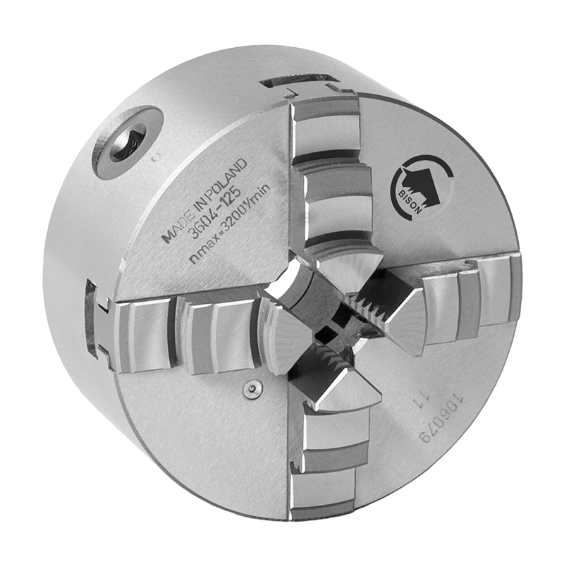 4-bakket centrerpatron Ø250 mm, støbejern, DIN 6350, bagmontering (cylindrisk holder) (3604–250)