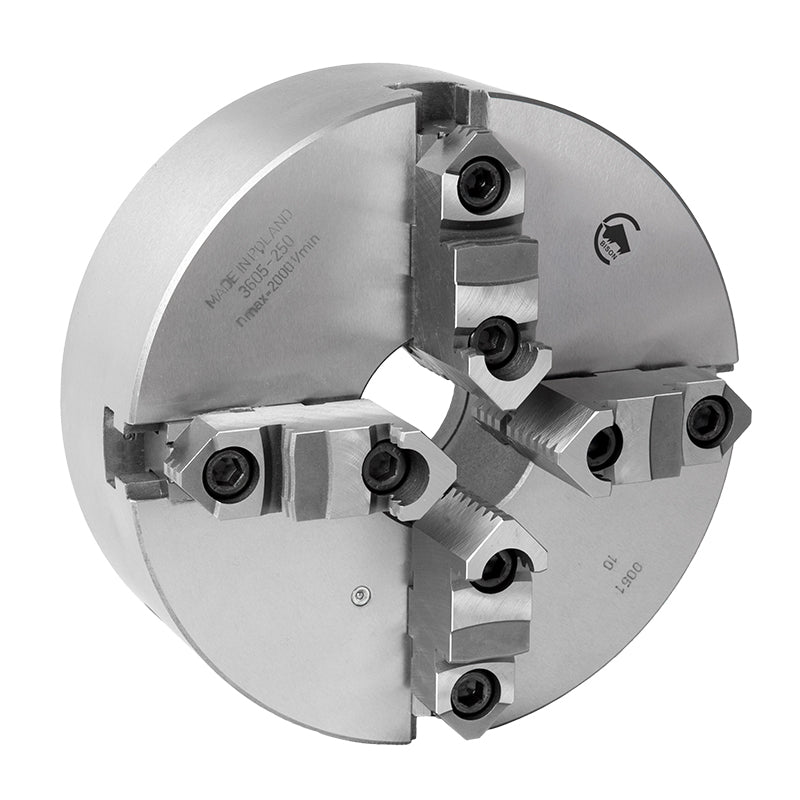 4-bakket centrerpatron Ø315 mm, støbejern, DIN 6350, bagmontering (cylindrisk holder) (3605–315)