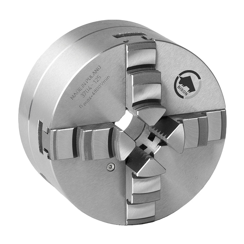 4-bakket centrerpatron Ø100 mm, stål, DIN 6350, bagmontering (cylindrisk holder) (3704–100)