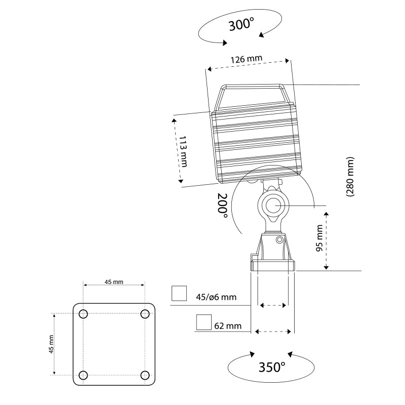 LED-maskinlys "LEO" med kort arm AC 230 V