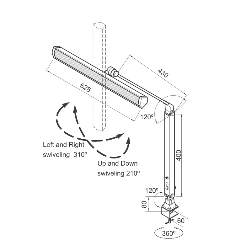 LED-arbejdslampe "X-RAY" med 400 × 430 mm arm AC 100 V-240 V