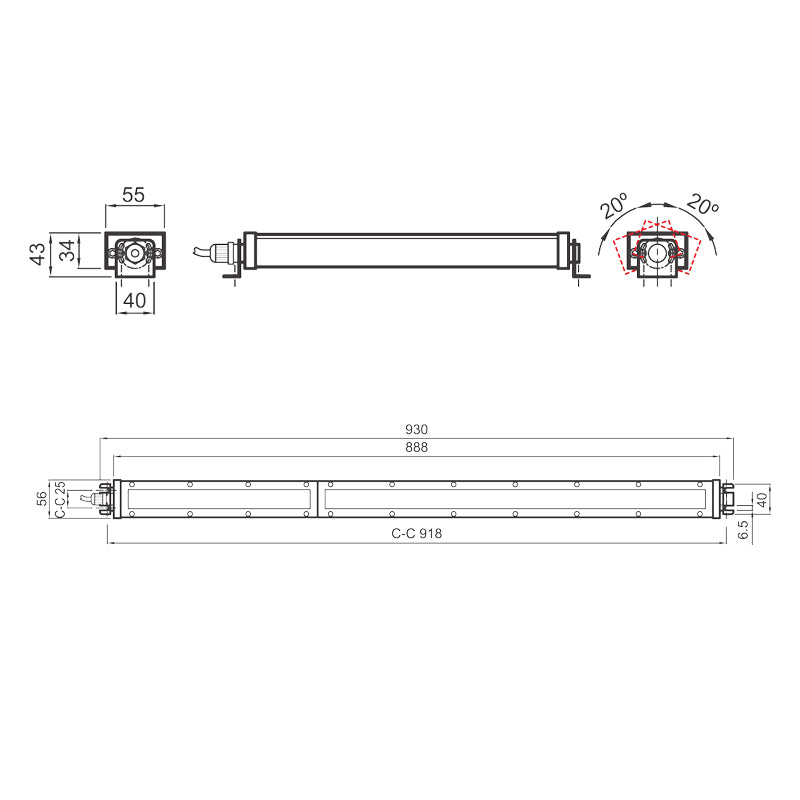 LED-maskinlys "VEGA" 930 mm flad form DC 24 V