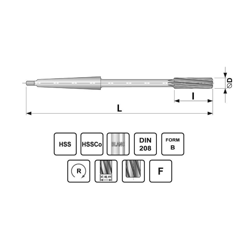 Maskinrival Ø32 mm med morsekonusskaft MK4 HSS H7 DIN 208 Form B