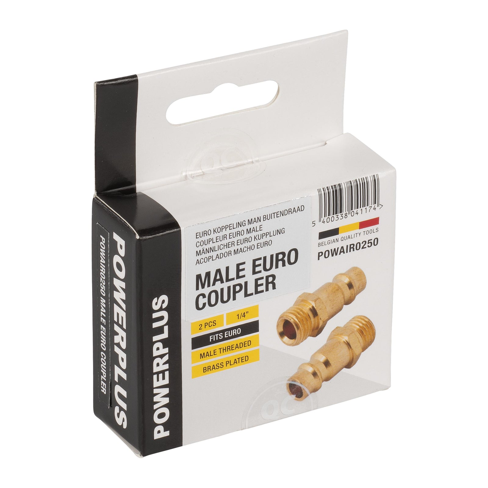 Han-nippel (Euro) 1/4" med udvendigt gevind – 2 stk.