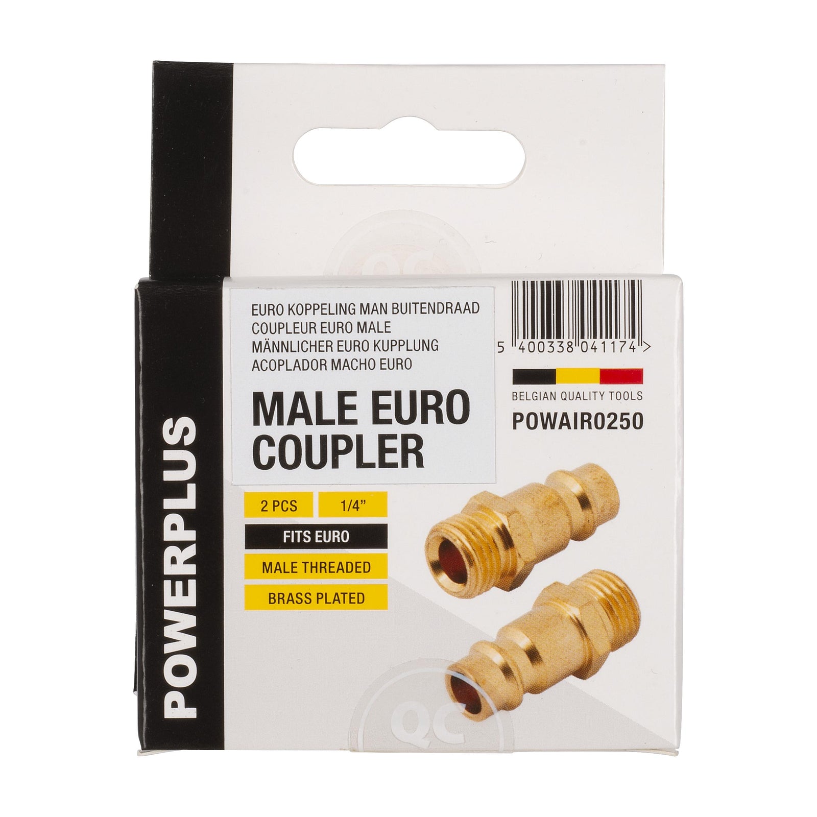 Han-nippel (Euro) 1/4" med udvendigt gevind – 2 stk.