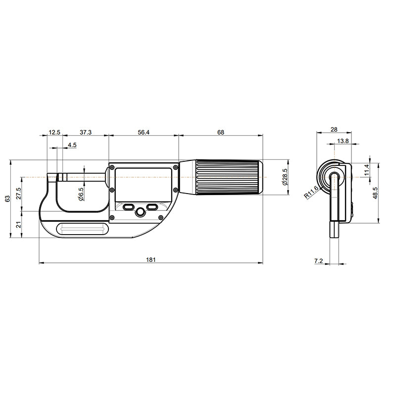 Digital mikrometer S_MIKE PRO SMART 0–30 mm IP67 Bluetooth cylindrisk Ø6,5 mm