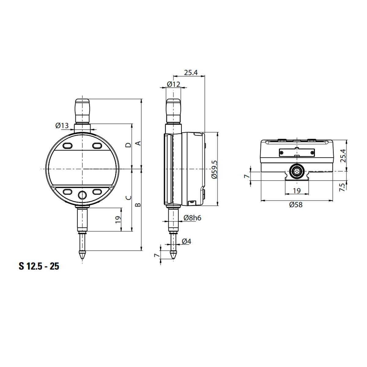 Digitalt måleur S_DIAL WORK ANALOG 12,5 × 0,001 mm IP54