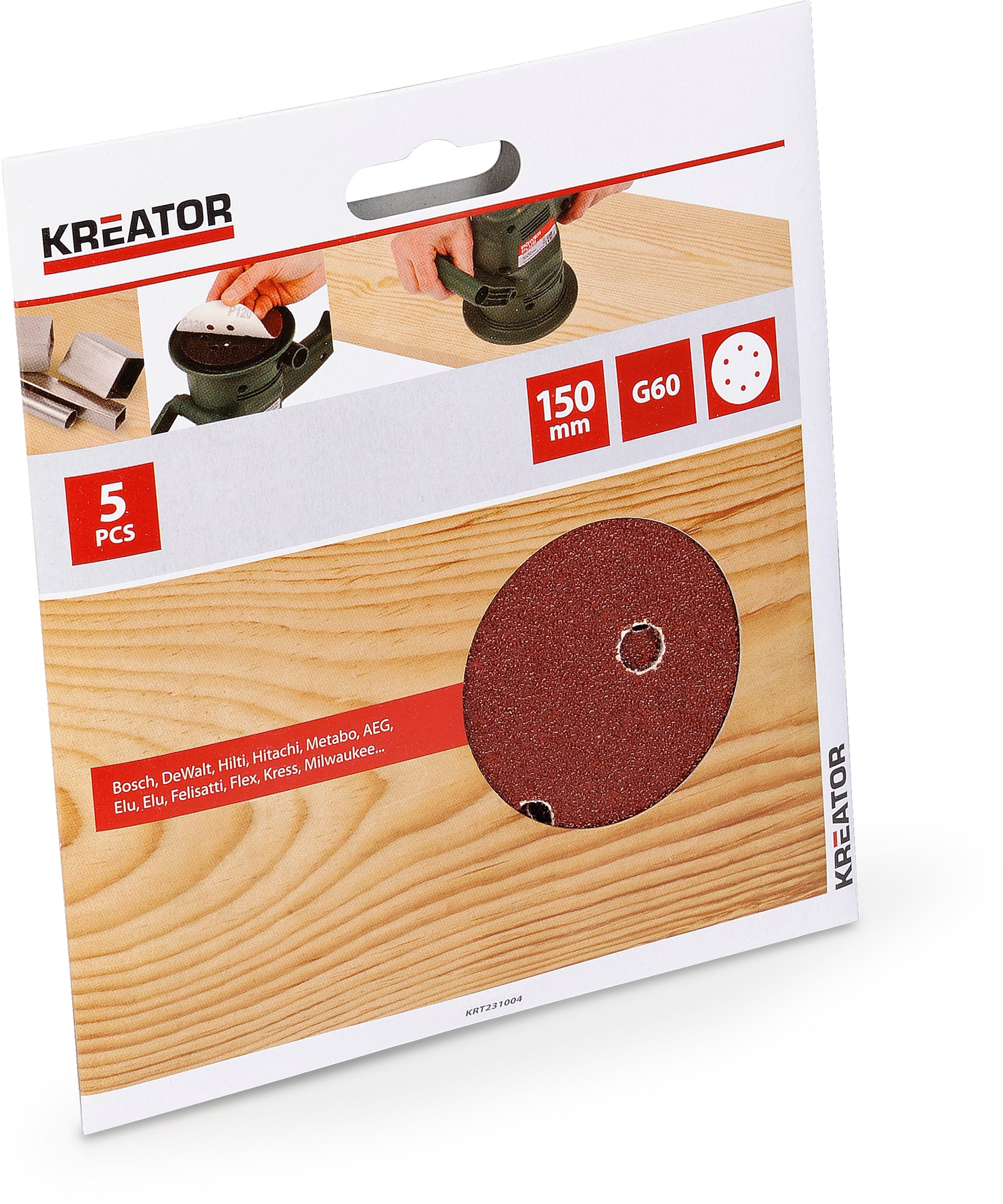 Slibepapir Ø 150 mm K60 til excenterslibere – 5 stk.