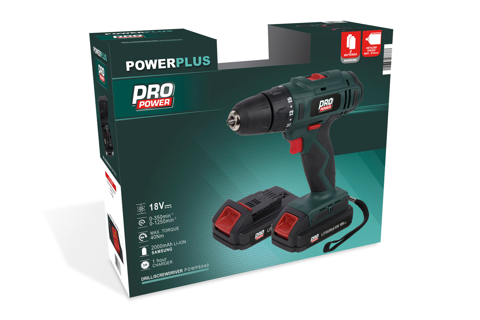 Skruemaskine 18 volt med 2 batterier