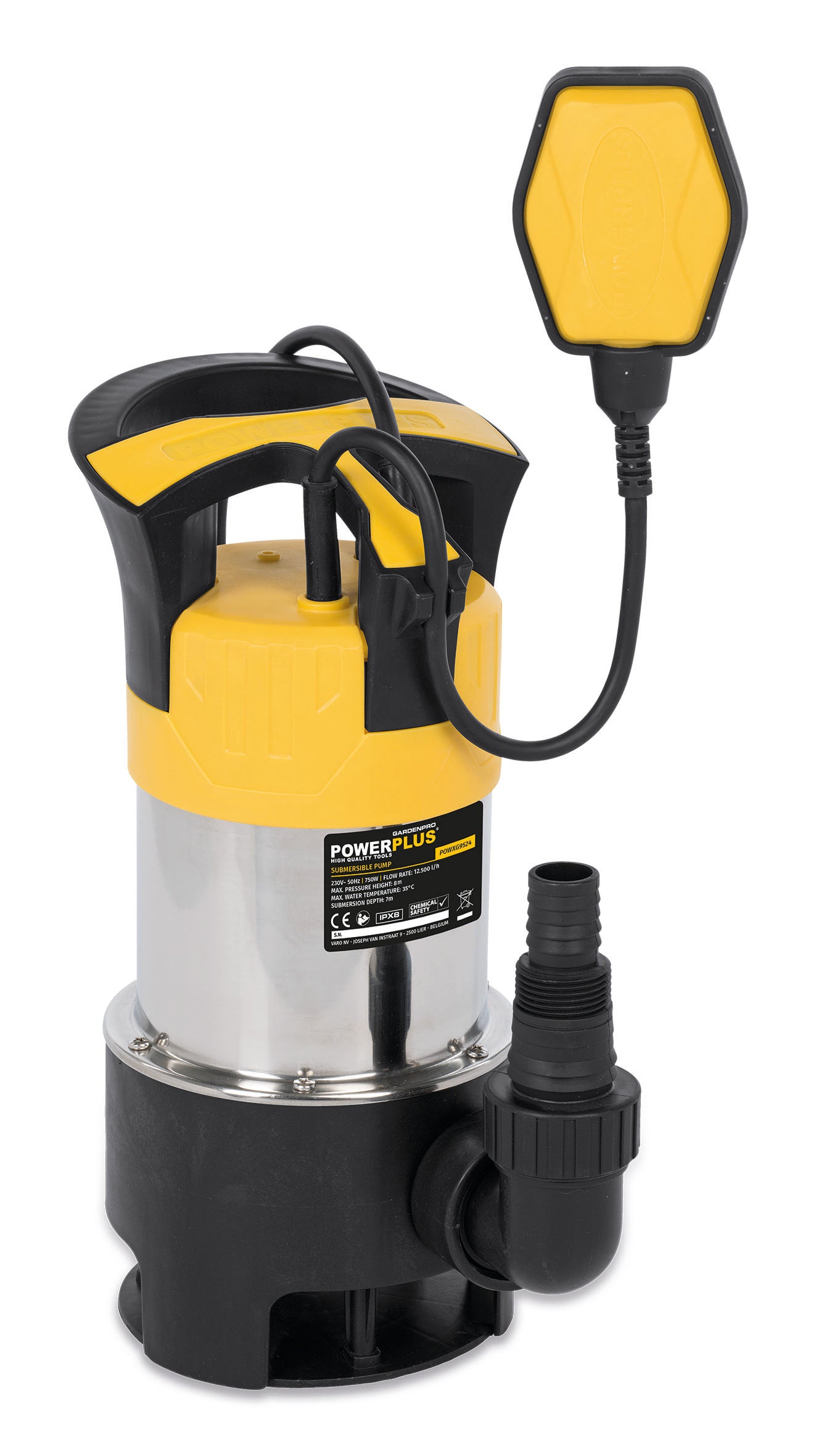 Rustfri dykpumpe 750 watt, snavset vand