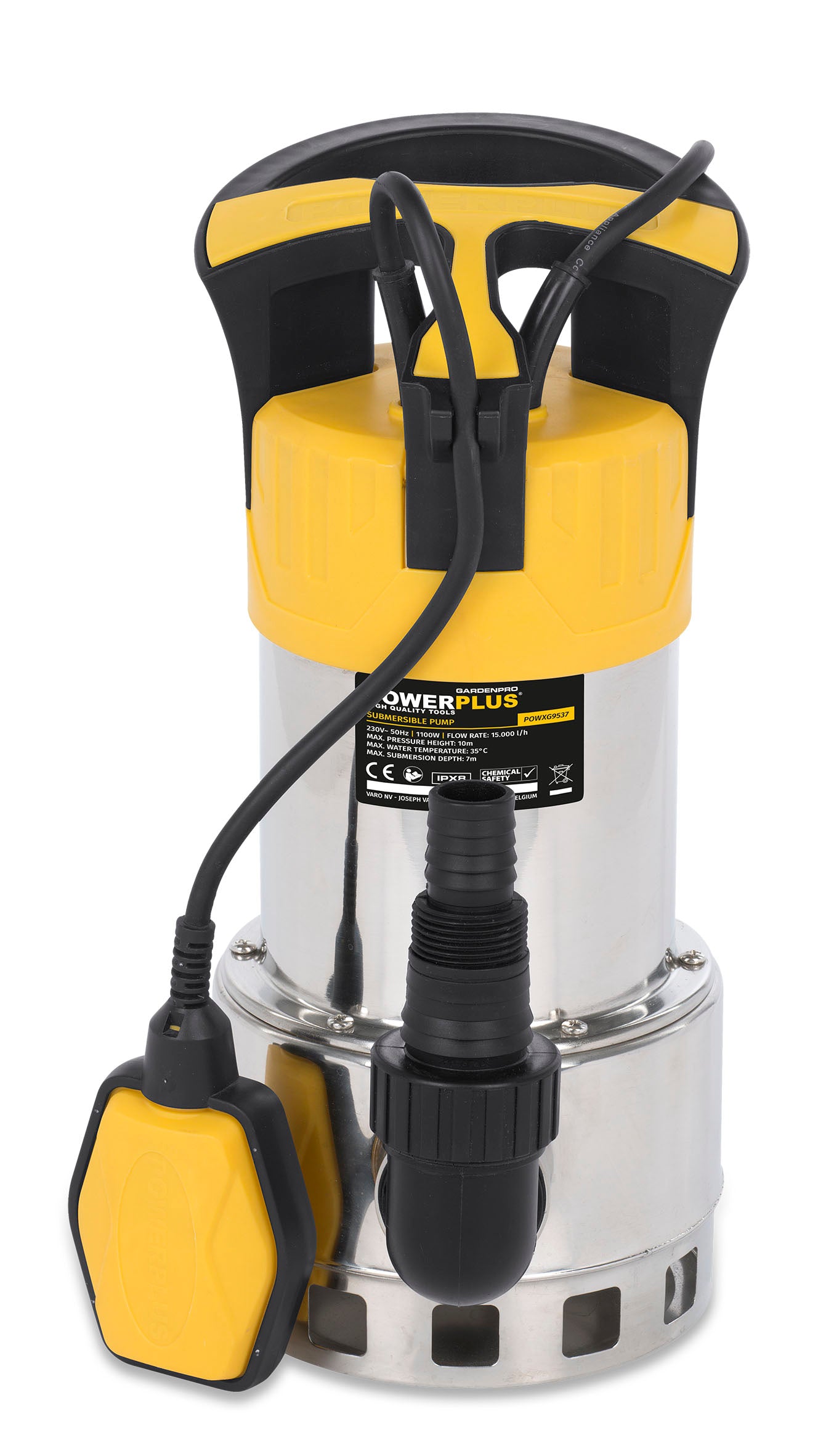 Rustfri dykpumpe 1100 watt, snavset vand