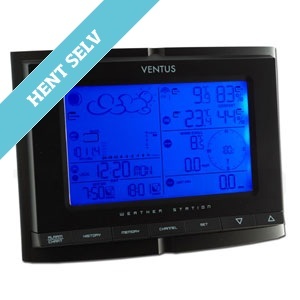 Vejrstation med vindmåler, regnmåler & PC-software, trådløs/radiostyret VENTUS W831