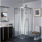 Brusevæg halvrund 90x90, screentryk glas aluprofil Ifø Solid
