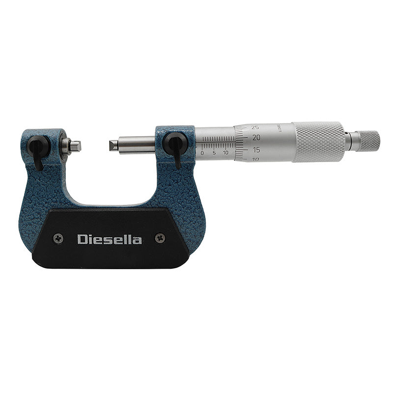 Gevindmikrometer 0–25 × 0,01 mm inkl. 60° V- og kegleformede indsatser