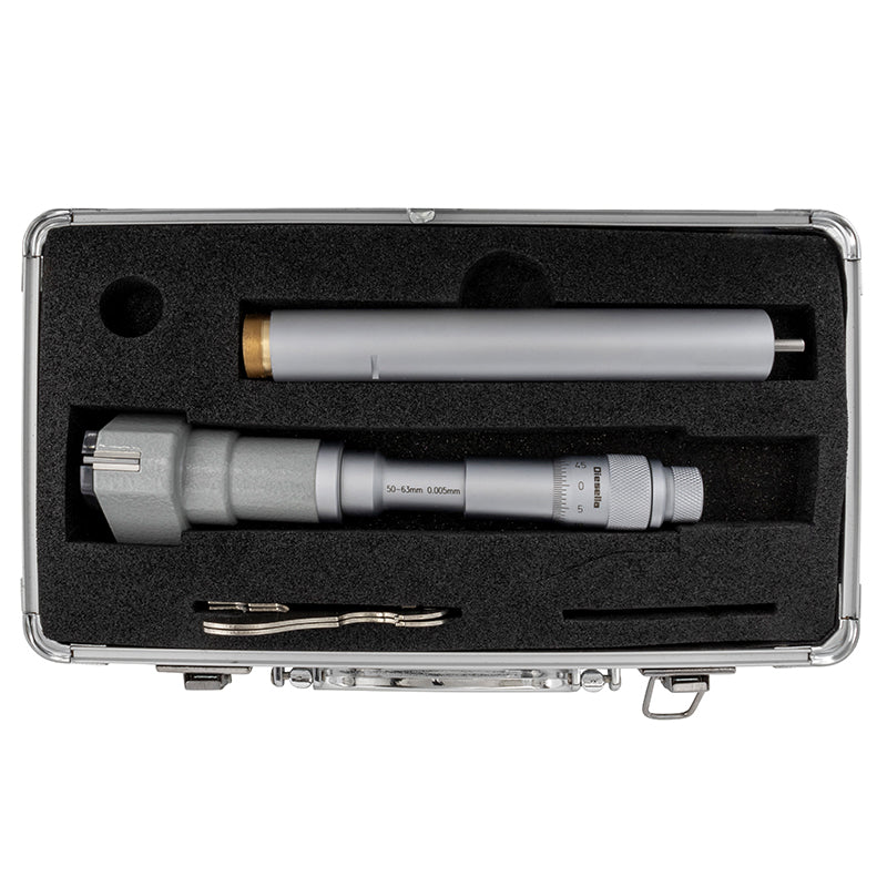 Indvendig 3-punkt mikrometer 50–63 mm inkl. forlænger og kontrolring