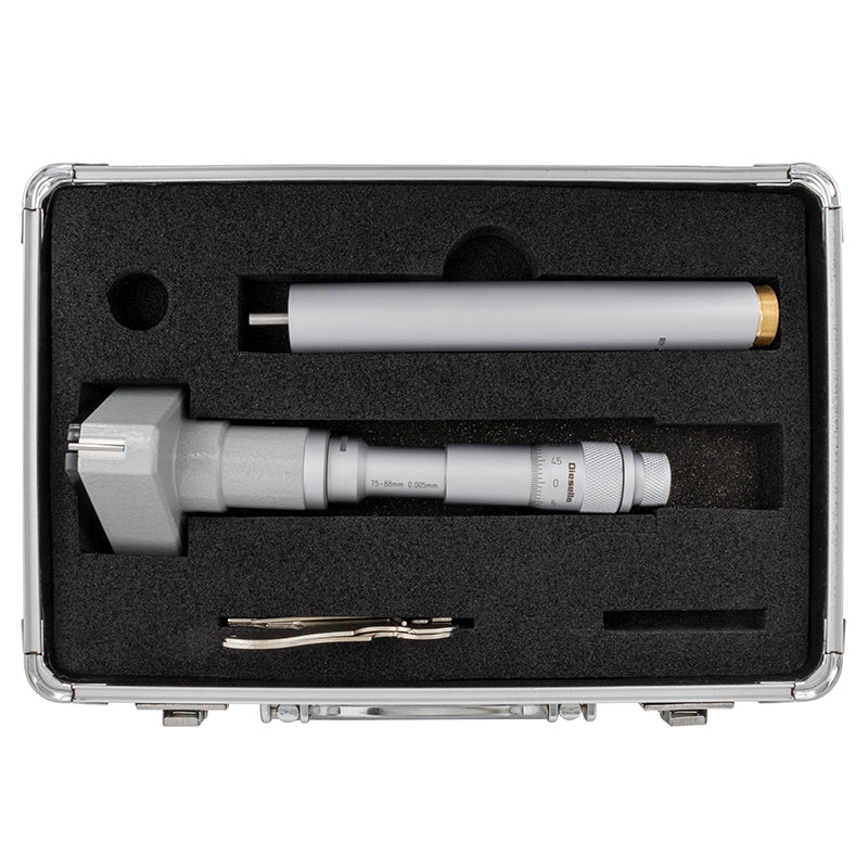 Indvendig 3-punkt mikrometer 75–88 mm inkl. forlænger og kontrolring
