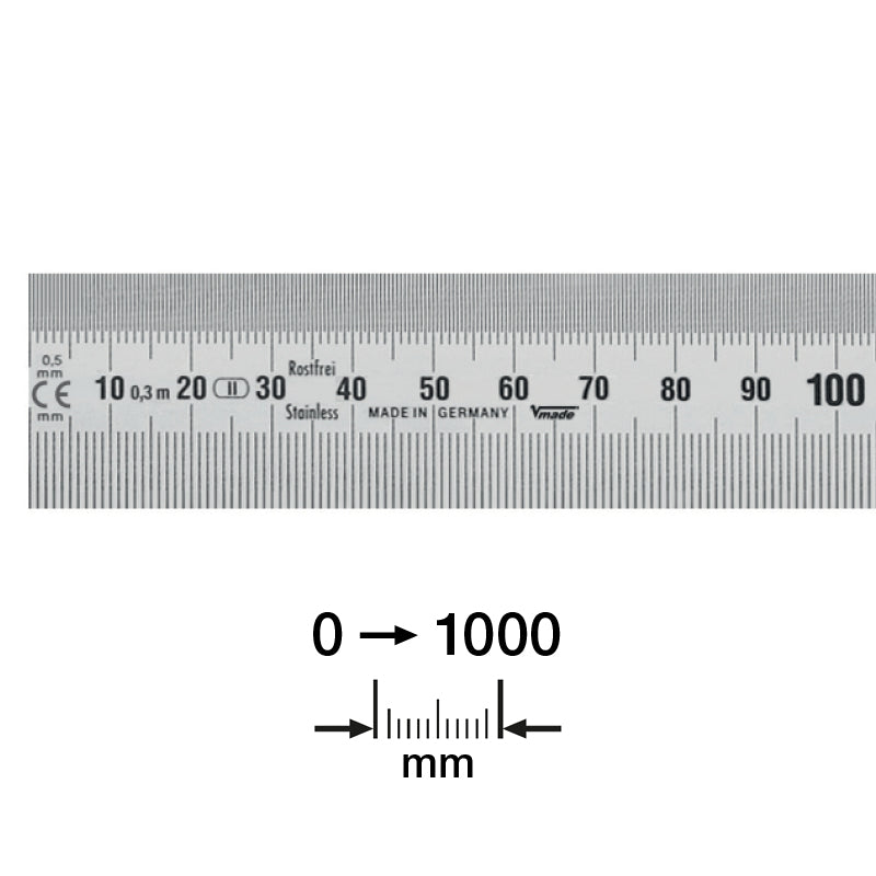 Stållineal 1000 × 30 × 1,0 mm