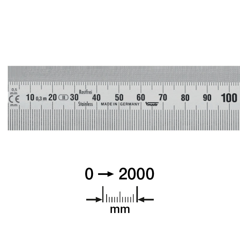 Stållineal 2000 × 30 × 1,0 mm