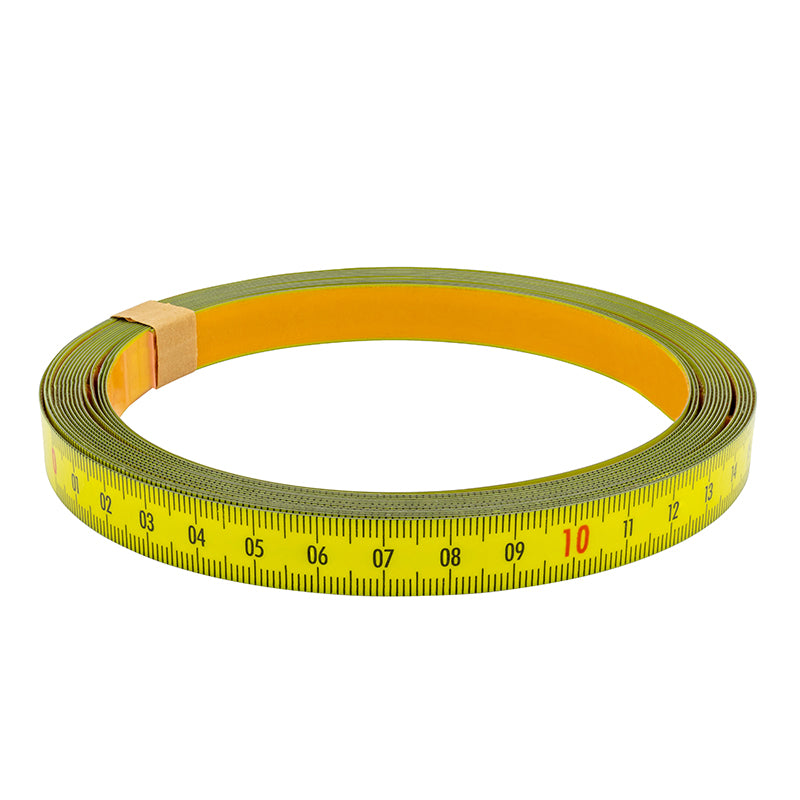 Selvklæbende Pit båndmål i stål 5 m × 13 mm, V-H-graduering gul