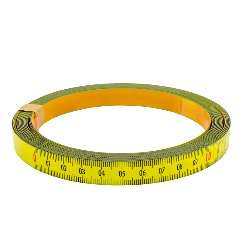 Selvklæbende Pit båndmål i stål 5 m × 13 mm, V-H-graduering gul