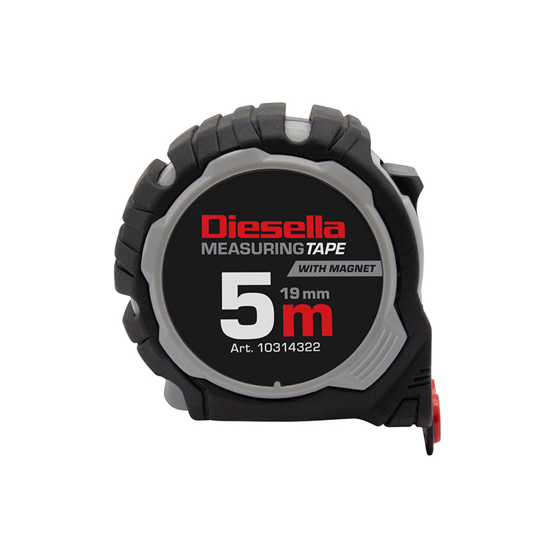 Båndmål 5 m × 19 mm Compact gummibelagt ABS-hus med autolås og magnet (MID klasse II)