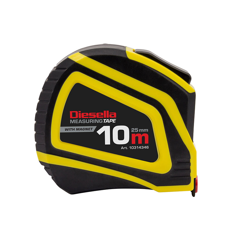 Båndmål 10 m × 25 mm gummibelagt ABS-hus med Auto-lock