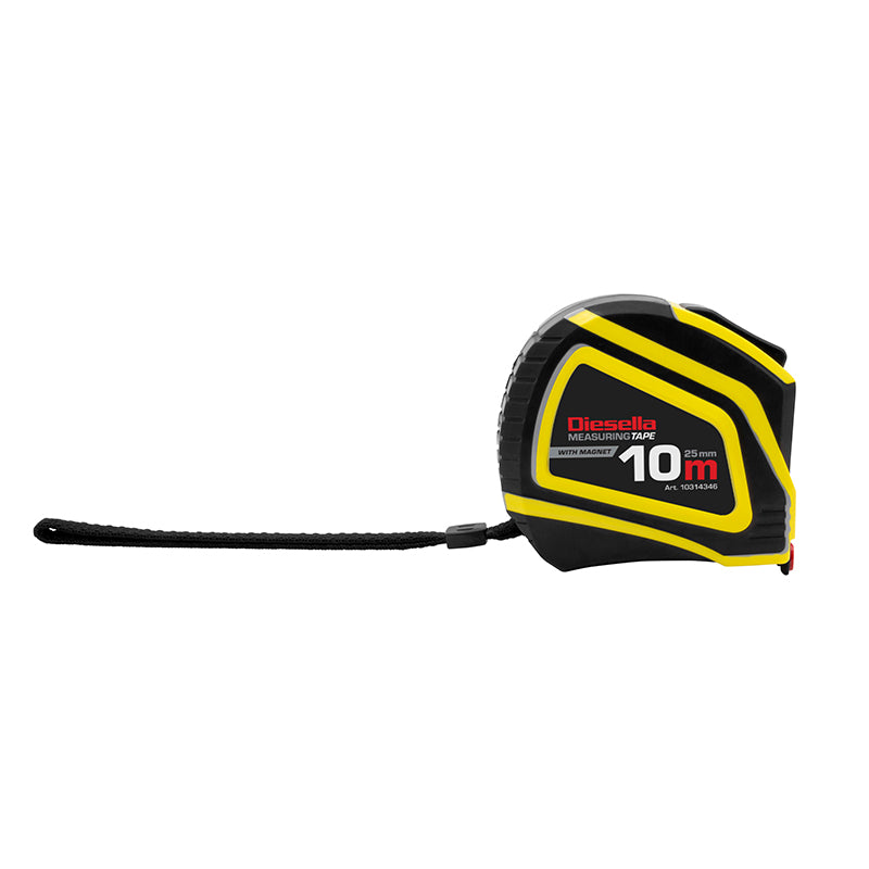 Båndmål 10 m × 25 mm gummibelagt ABS-hus med Auto-lock