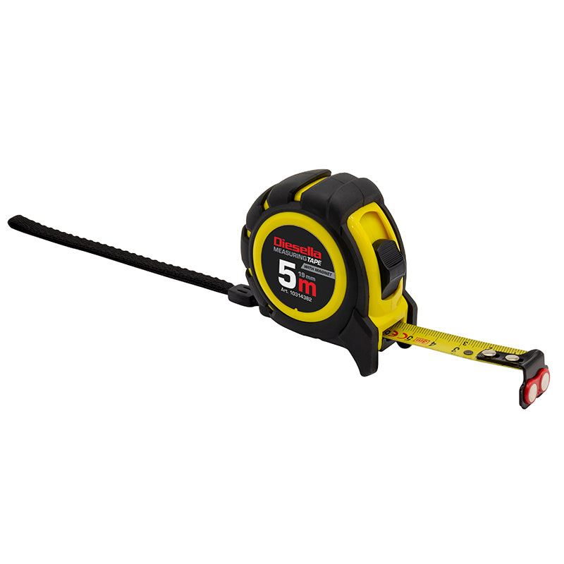 Båndmål 5 m × 19 mm gummibelagt ABS-hus med Power-lås