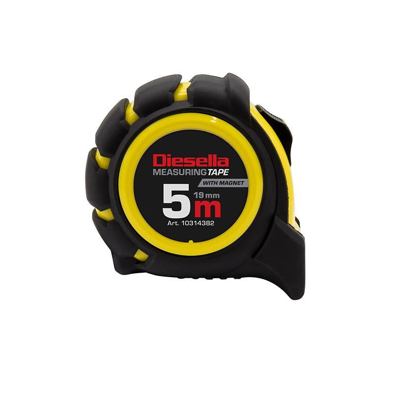 Båndmål 5 m × 19 mm gummibelagt ABS-hus med Power-lås