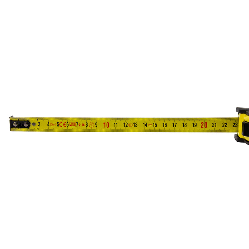 Båndmål 8 m × 25 mm gummibelagt ABS-hus med Power-lås