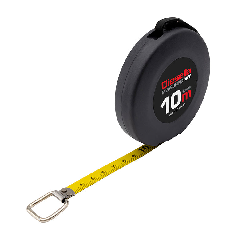 Båndmål 10 m × 10 mm stålbånd i lukket spolekassette