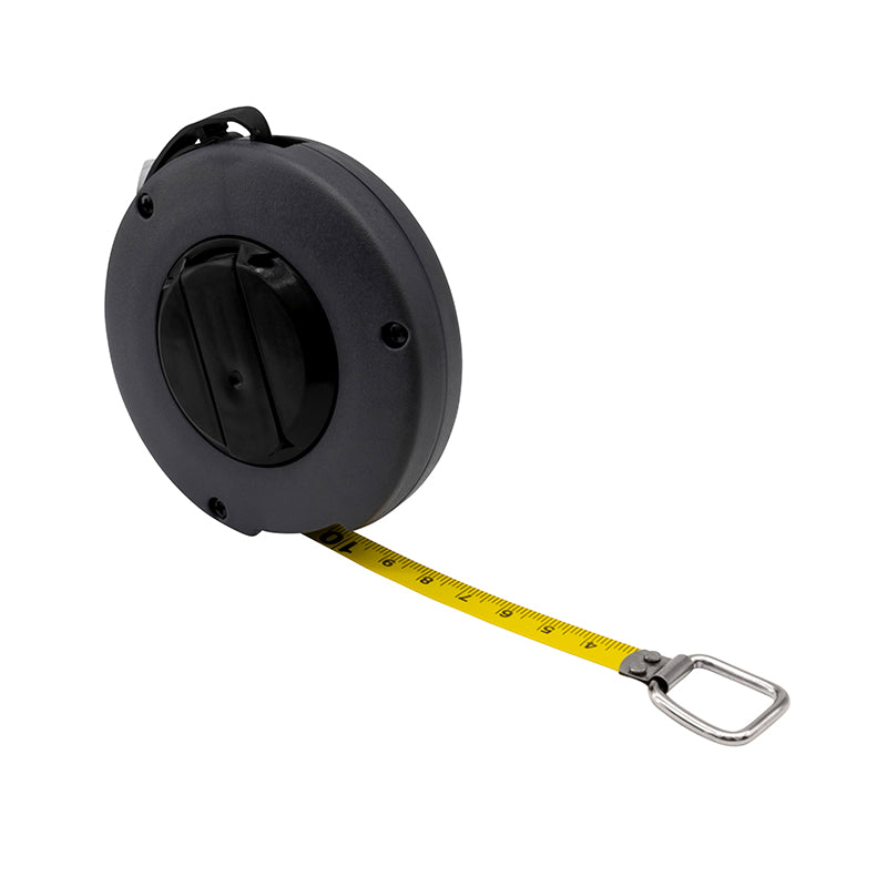 Båndmål 10 m × 10 mm stålbånd i lukket spolekassette