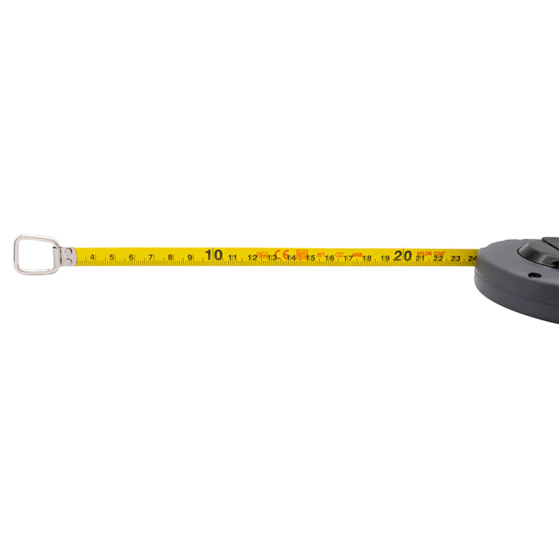 Båndmål 10 m × 10 mm stålbånd i lukket spolekassette
