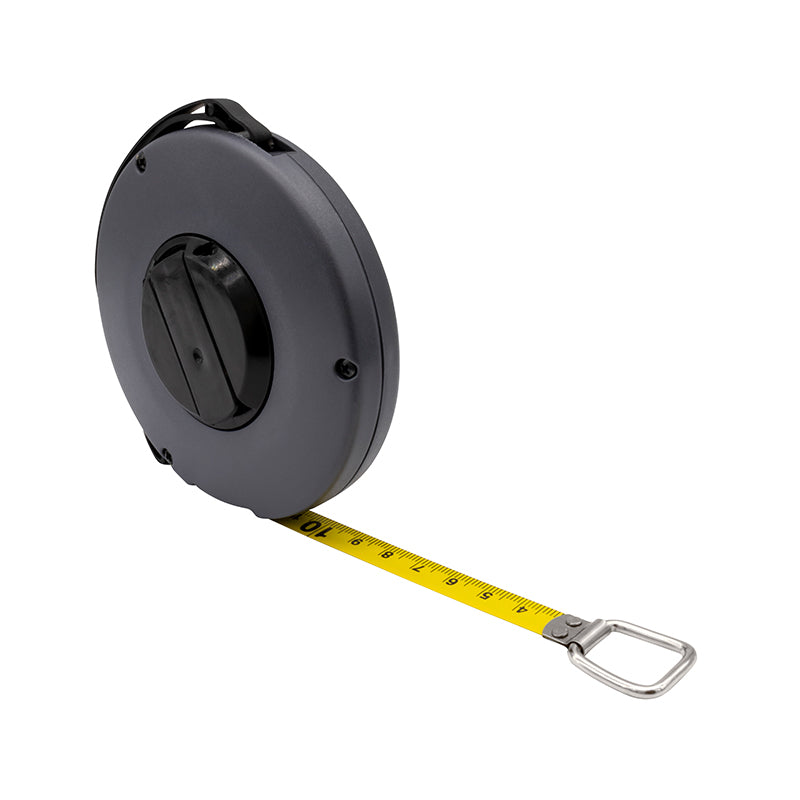 Båndmål 20 m × 10 mm stålbånd i lukket spolekassette