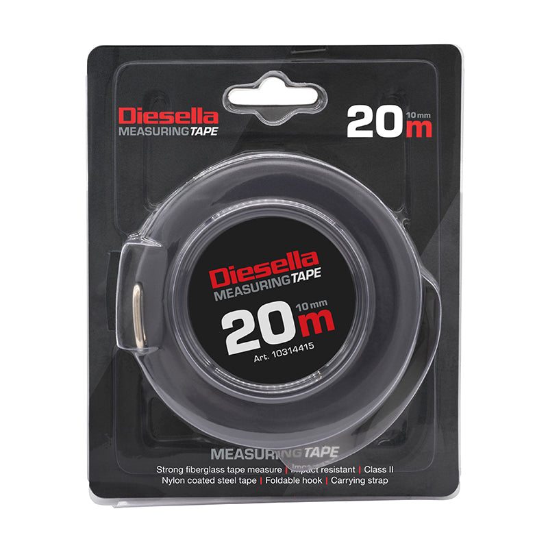 Båndmål 20 m × 10 mm stålbånd i lukket spolekassette