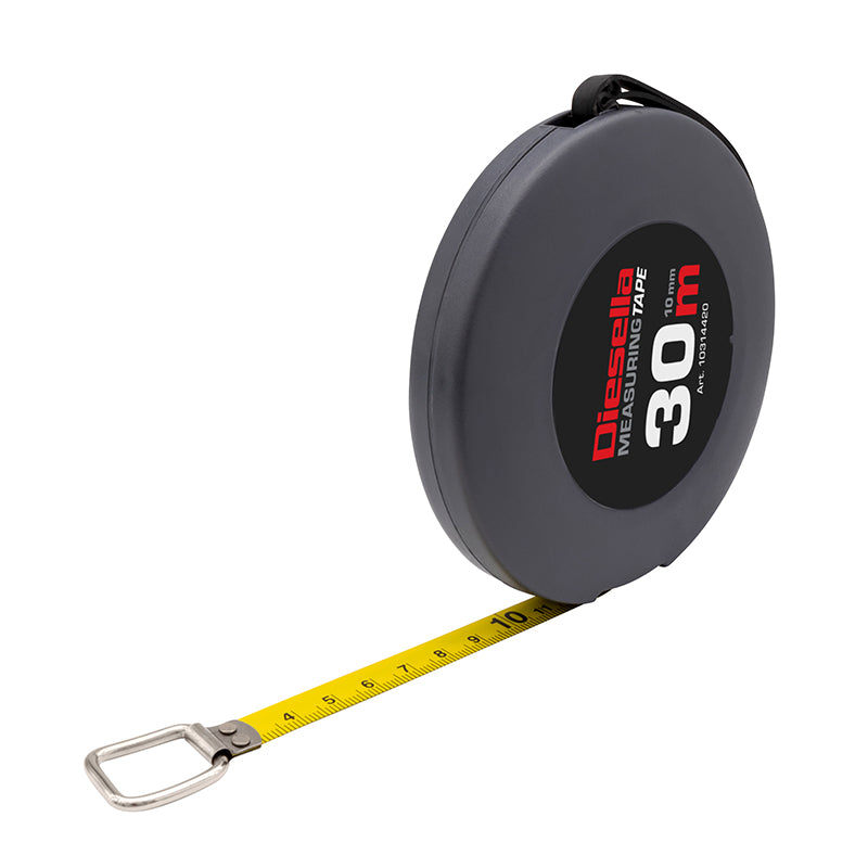 Båndmål 30 m × 10 mm stålbåndmål i lukket spolekassette