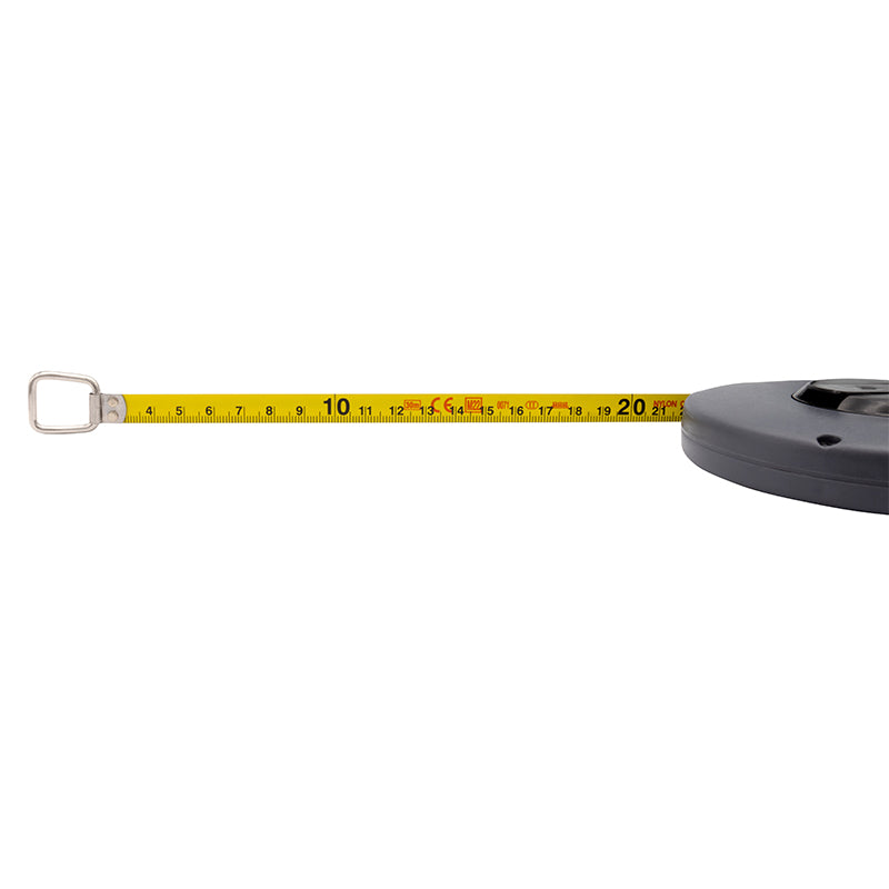 Båndmål 30 m × 10 mm stålbåndmål i lukket spolekassette