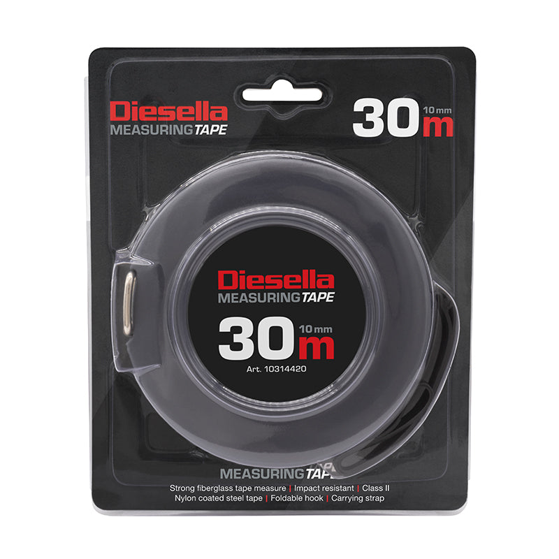 Båndmål 30 m × 10 mm stålbåndmål i lukket spolekassette