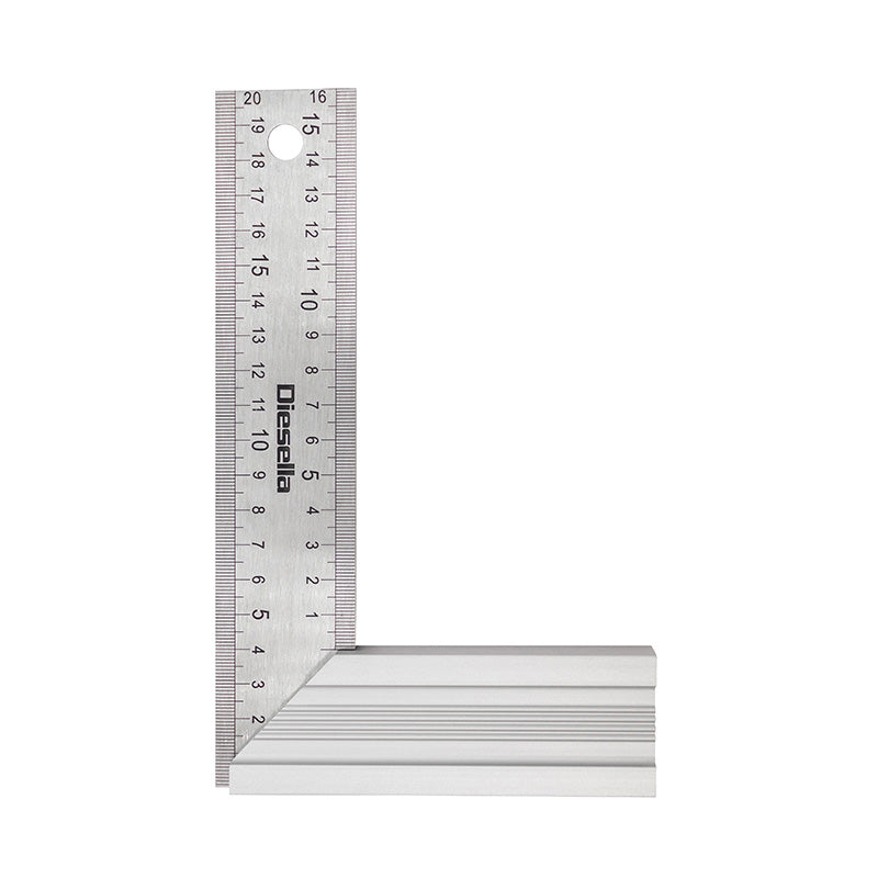 Snedkervinkel 200 × 120 mm med kraftig base i aluminium