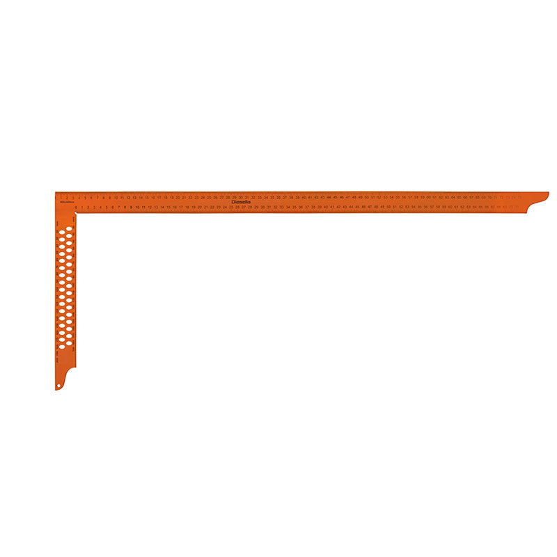 Tømrervinkel 800 × 320 × 35 mm (orange) med dobbelt skala og opmærkningshuller