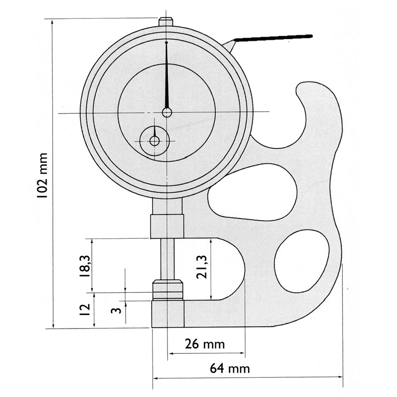 Tykkelsesmåler 0–10 × 0,01 mm
