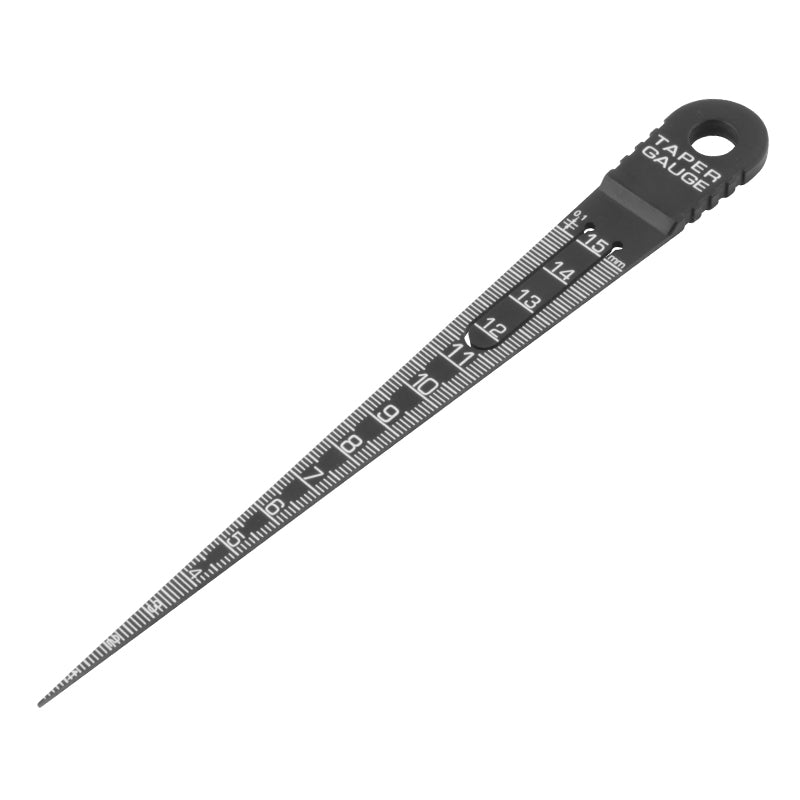Flad (RET) Målekile 0–15 mm i sort plast (polycarbonat)