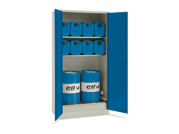 Olieskab med 2 hylder og 60 l opsamlingsbakke, H 2030 mm